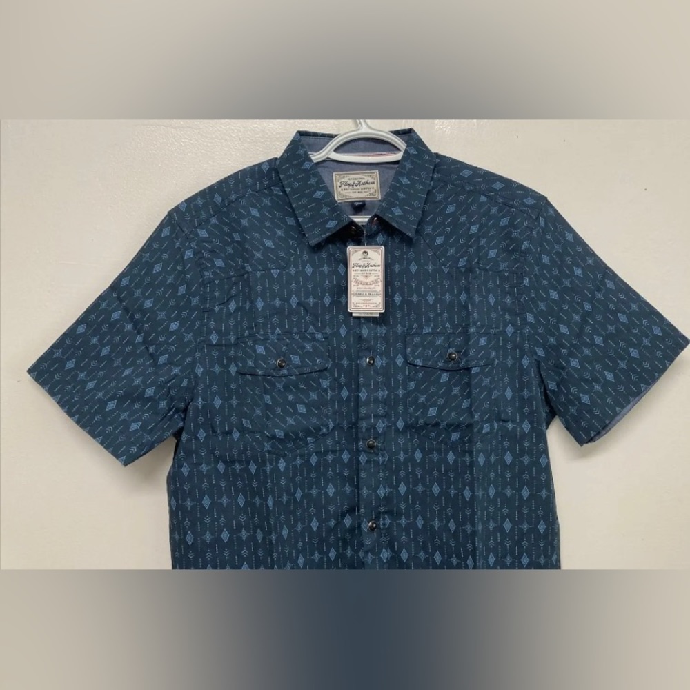 Flag & Anthem Men’s Western Shirt Plaid Snap Button Up Shirt Blue Navy Medium M - Picture 4 of 11